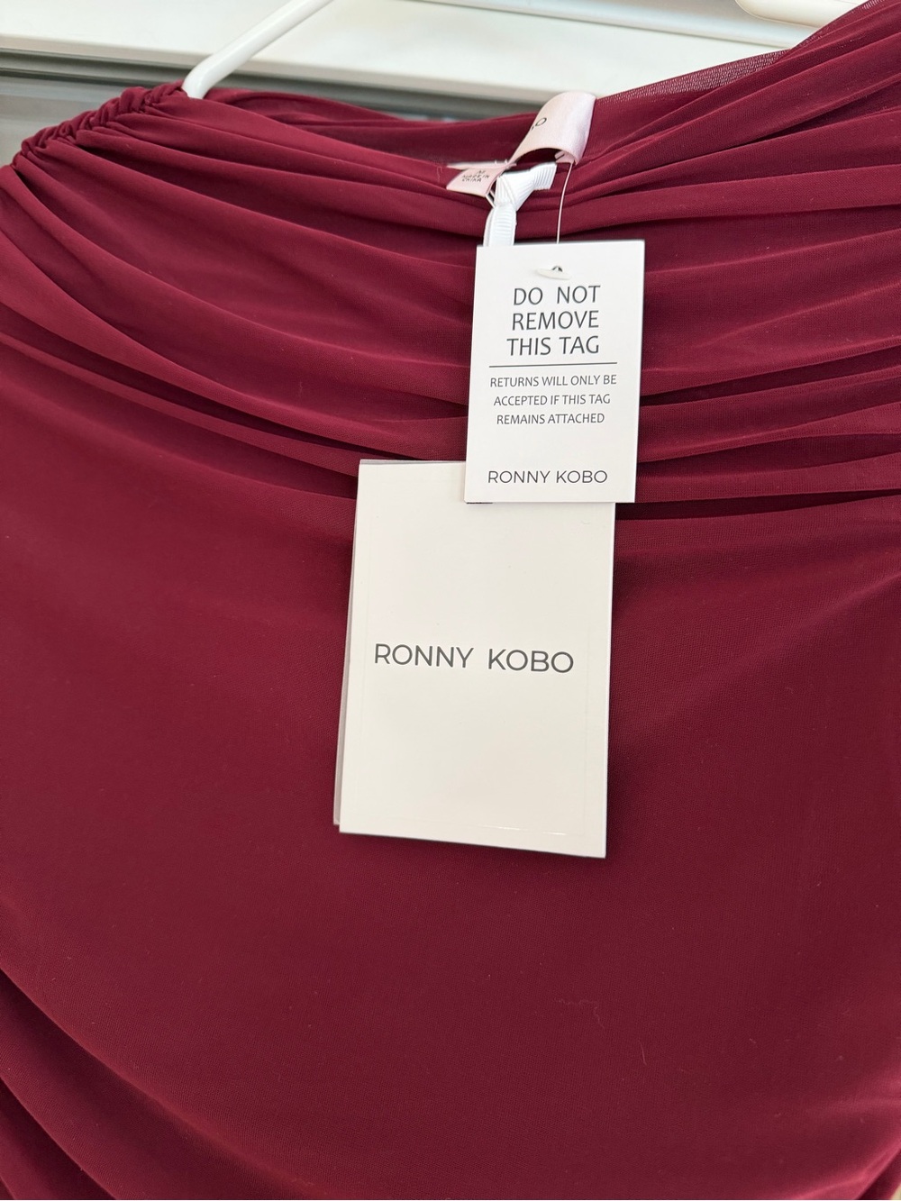 Ronny Kobo Collection Burgundy Ruched Long-Sleeve Zarina Bodysuit - Picture 4 of 8